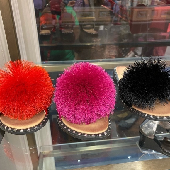 Pom Pom Slide Sandals (Fuschia) - Picture 2 of 3